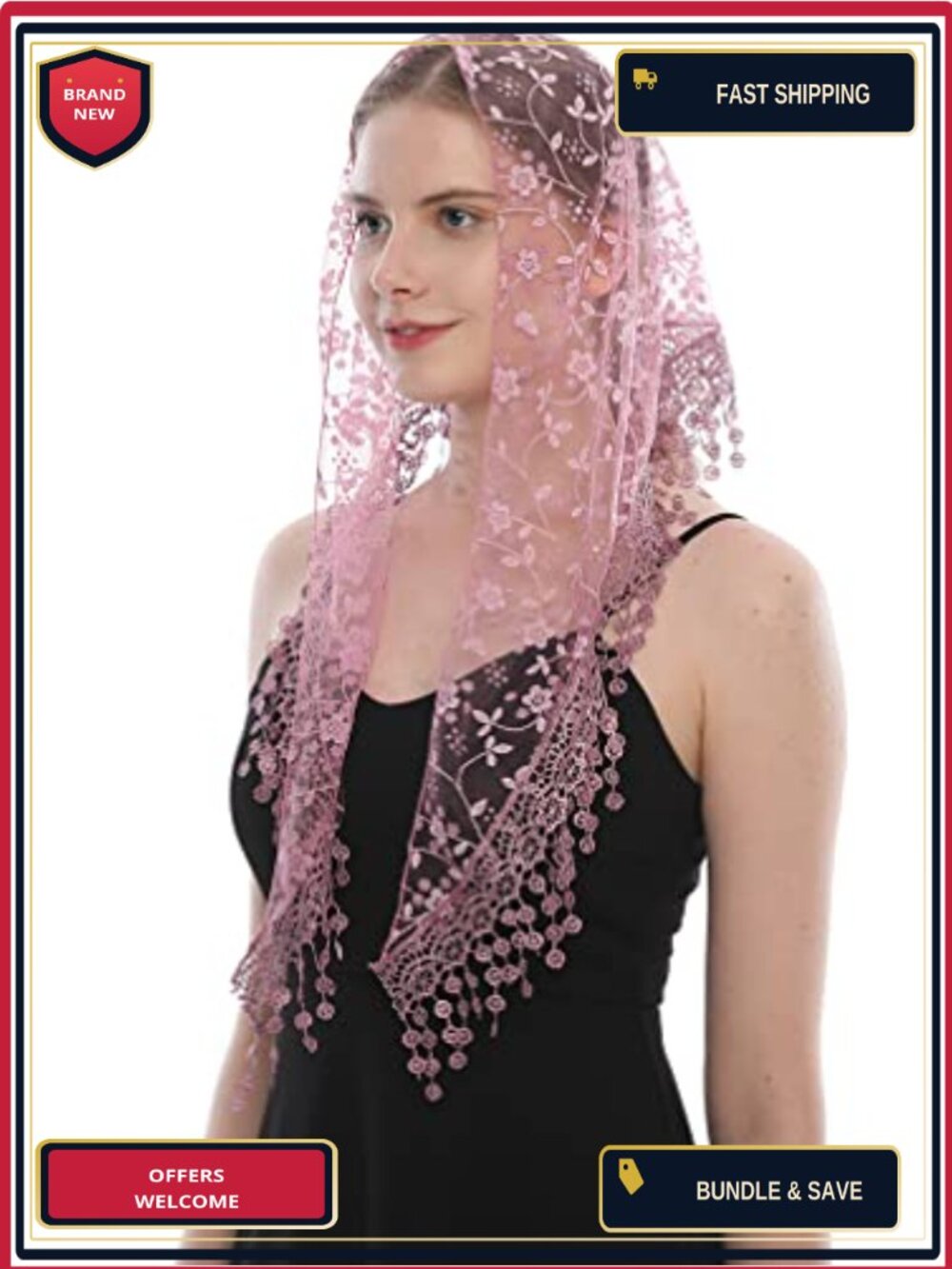 Triangle Lace Mantilla Veil Tulle Scarf for Mass Wedding Bridesmaids